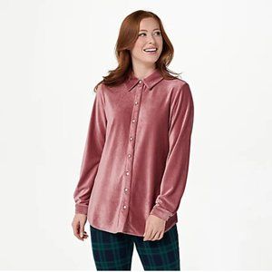 Susan Graver Weekend Regular Knit Corduroy Button Front Shirt